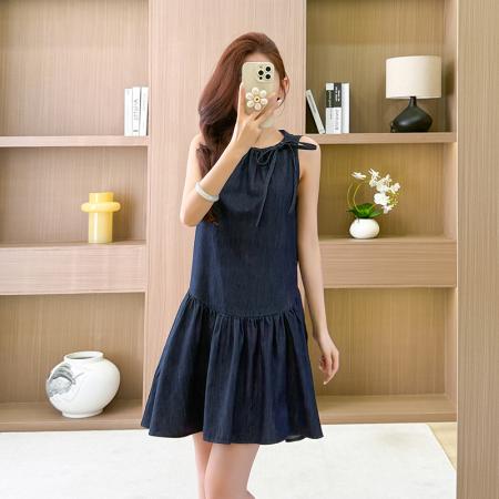 无袖牛仔连衣裙夏季宽松短裙大码女装休闲日常 服裝批發女裝批發服飾貨源