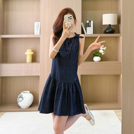 无袖牛仔连衣裙夏季宽松短裙大码女装休闲日常 服裝批發女裝批發服飾貨源