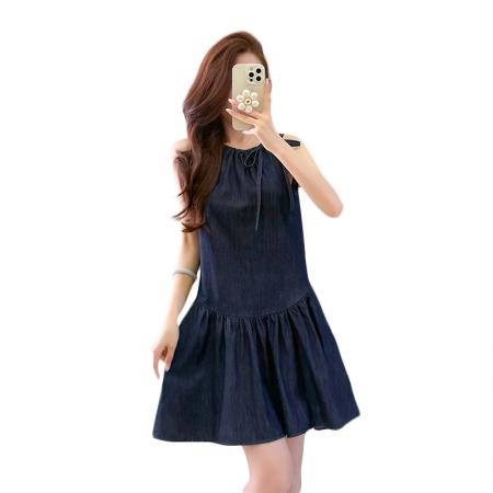 无袖牛仔连衣裙夏季宽松短裙大码女装休闲日常 服裝批發女裝批發服飾貨源