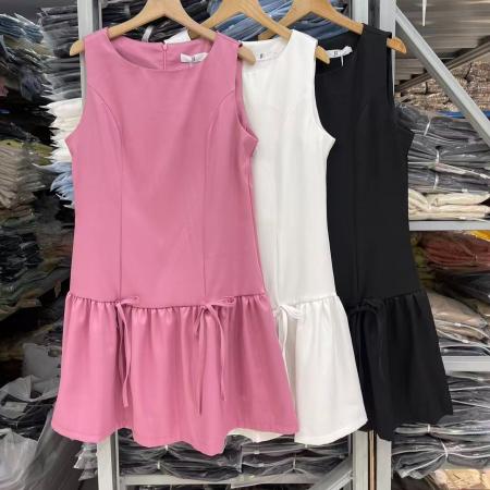 韩国chic法式气质圆领无袖显瘦蓬蓬连衣裙 服裝批發女裝批發服飾貨源