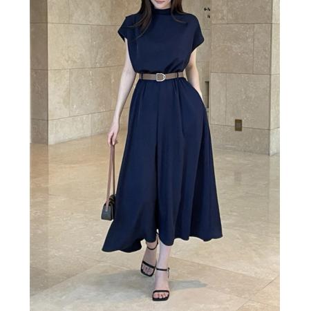 韩国chic法式简约立领系带收腰显瘦连衣裙配腰带 服裝批發女裝批發服飾貨源