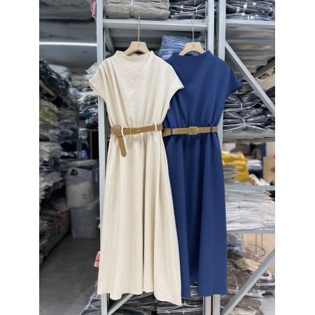 韩国chic法式简约立领系带收腰显瘦连衣裙配腰带 服裝批發女裝批發服飾貨源
