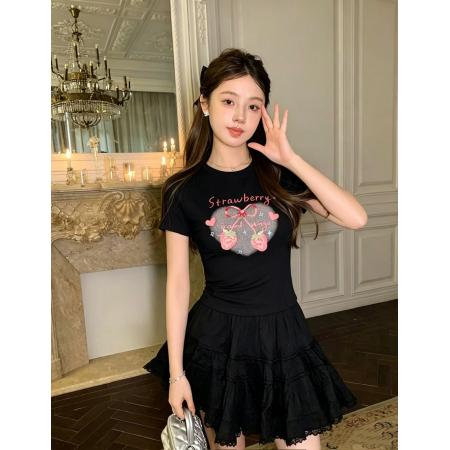 BY24428# 甜美草莓印花短袖t款韩系漂亮上衣 服裝批發女裝批發服飾貨源
