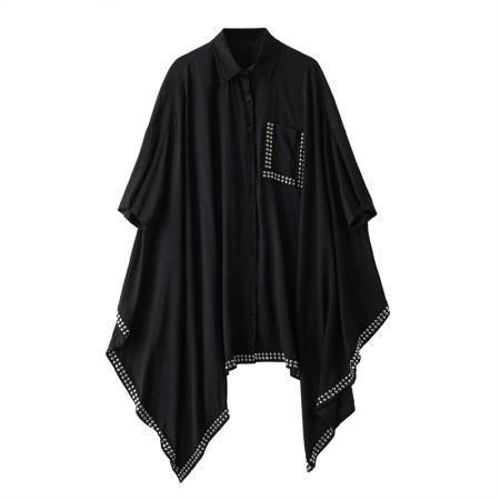 夏装新款暗黑风重工金属片不规则衬衫裙时尚宽松显瘦连衣裙 服裝批發女裝批發服飾貨源