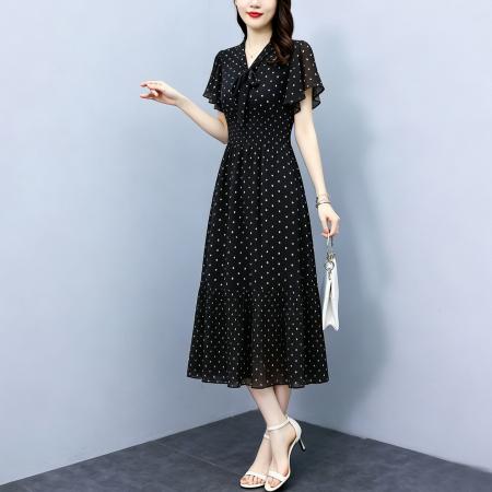 大码碎花连衣裙夏季气质收腰显瘦遮肉雪纺长裙 服裝批發女裝批發服飾貨源