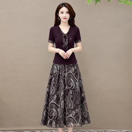 新款两件套V领收腰显瘦装连衣裙子 服裝批發女裝批發服飾貨源