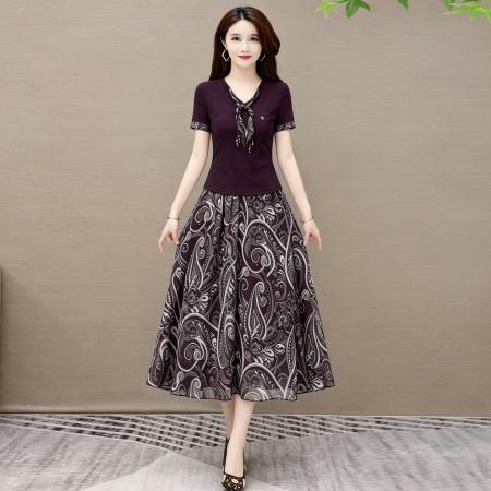 新款两件套V领收腰显瘦装连衣裙子 服裝批發女裝批發服飾貨源