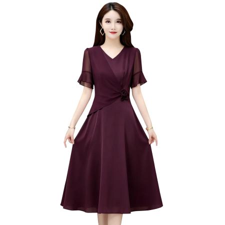 气质黑色连衣裙夏季显瘦收腰遮肉中长款裙子 服裝批發女裝批發服飾貨源