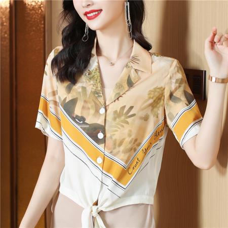 重磅短袖真丝衬衫女新款夏季西装领衬衣时尚别致桑蚕丝上衣 服裝批發女裝批發服飾貨源