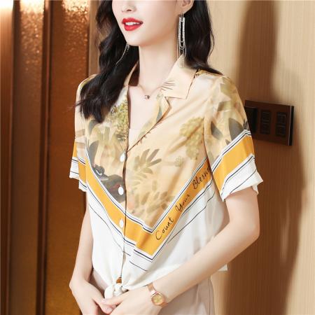 重磅短袖真丝衬衫女新款夏季西装领衬衣时尚别致桑蚕丝上衣 服裝批發女裝批發服飾貨源