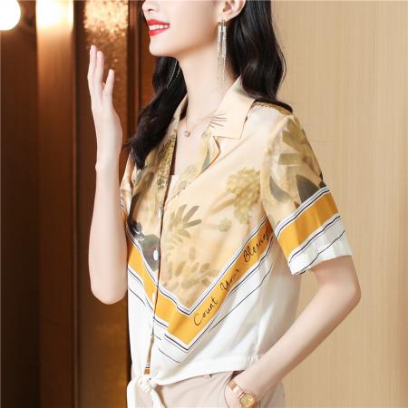 重磅短袖真丝衬衫女新款夏季西装领衬衣时尚别致桑蚕丝上衣 服裝批發女裝批發服飾貨源