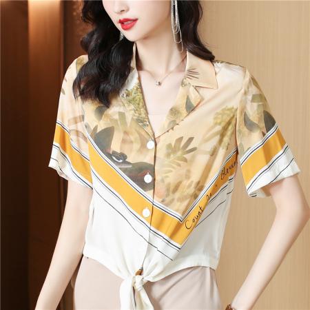 重磅短袖真丝衬衫女新款夏季西装领衬衣时尚别致桑蚕丝上衣 服裝批發女裝批發服飾貨源