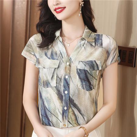 重磅真丝衬衫女短袖宽松夏季设计感小众高级感高端气质桑蚕丝衬衣 服裝批發女裝批發服飾貨源