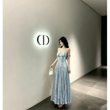 法式重工蕾丝拼接吊带裙女夏季温柔风气质收腰度假长裙 服裝批發女裝批發服飾貨源