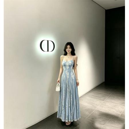 法式重工蕾丝拼接吊带裙女夏季温柔风气质收腰度假长裙 服裝批發女裝批發服飾貨源