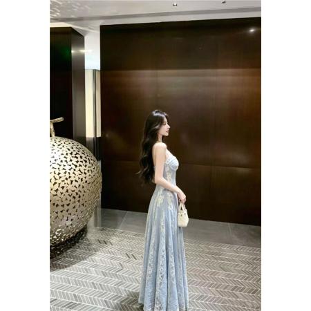 法式重工蕾丝拼接吊带裙女夏季温柔风气质收腰度假长裙 服裝批發女裝批發服飾貨源