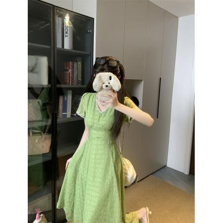 BY24554# 胖mm大码女装连衣裙时尚优雅法式休闲v领碎花修身显瘦连衣裙  服裝批發女裝批發服飾貨源
