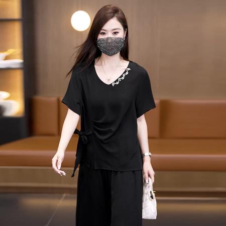 BY24595# 大码时尚休闲套装女夏季新款胖MM洋气宽松显瘦上衣两件套  服裝批發女裝批發服飾貨源