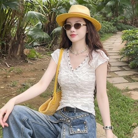 BY24651# 欧货春夏性感V领短袖蕾丝衫镂空拼接百搭洋气背心女潮上衣  服裝批發女裝批發服飾貨源