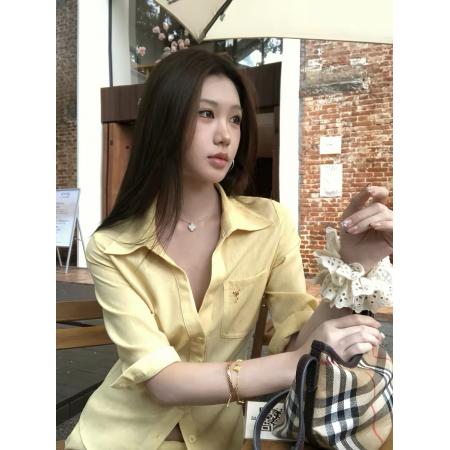 BY24671# 红人馆衬衫女款新款别致很仙的上衣法式黄色收腰超火减龄衬衣  服裝批發女裝批發服飾貨源