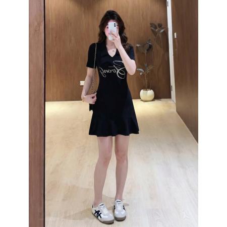 BY24684# 大码胖mm夏季新款V领烫钻法式显瘦收腰浪漫鱼尾小黑裙女  服裝批發女裝批發服飾貨源