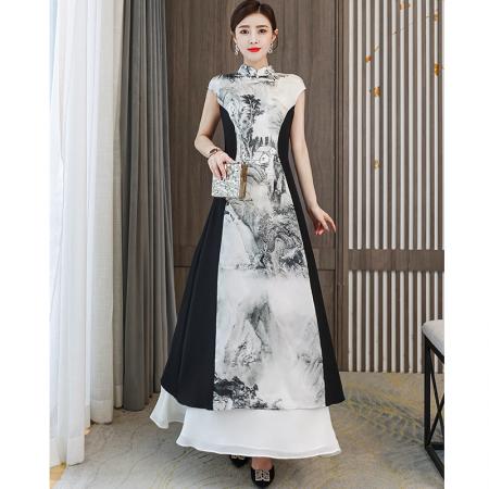 BY24708# 夏季新品中式国风女连衣裙气质修身舒适改良旗袍宽松a字长裙  服裝批發女裝批發服飾貨源