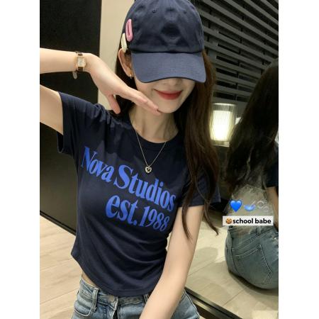 BY24737# 棉麻字母印花正肩短袖T恤夏季韩版修身显瘦休闲百搭上衣  服裝批發女裝批發服飾貨源