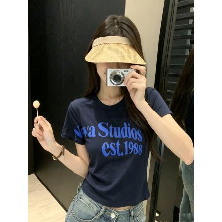 BY24737# 棉麻字母印花正肩短袖T恤夏季韩版修身显瘦休闲百搭上衣  服裝批發女裝批發服飾貨源