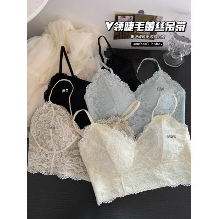 BY24743# 带胸垫蕾丝花边吊带背心女免穿文胸一体式内搭美背内衣  服裝批發女裝批發服飾貨源