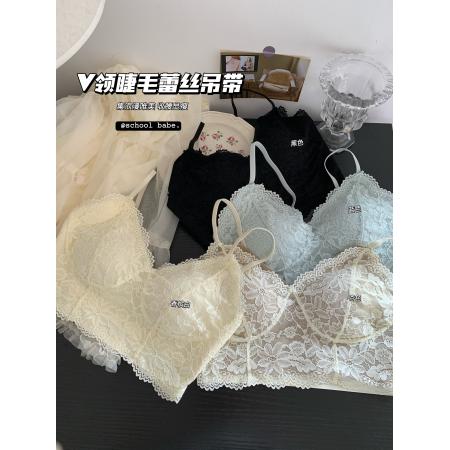 BY24743# 带胸垫蕾丝花边吊带背心女免穿文胸一体式内搭美背内衣  服裝批發女裝批發服飾貨源