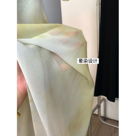 BY24762# ''苔爱”绿色柔和晕染印花浪漫法式度假风灯笼袖连衣裙  服裝批發女裝批發服飾貨源