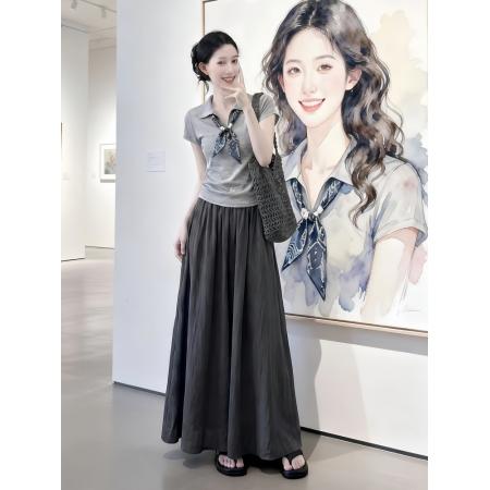 BY24779# 夏日穿搭一整套女新款时尚轻熟独特绝美针织上衣半身裙两件套
