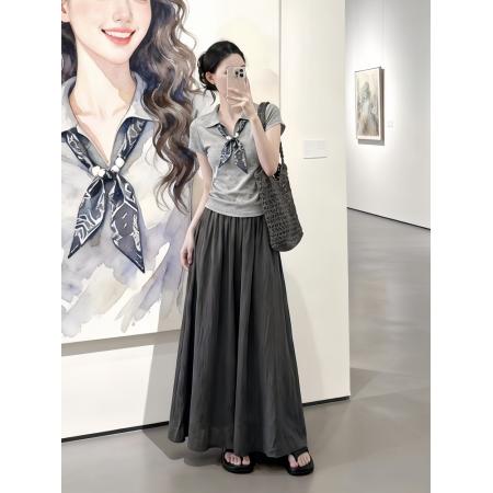 BY24779# 夏日穿搭一整套女新款时尚轻熟独特绝美针织上衣半身裙两件套