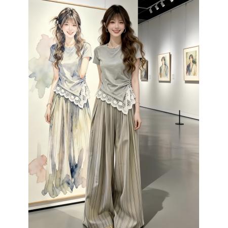 BY24780# 减龄一整套女韩系巨好看穿搭炸街独特漂亮上衣休闲裤两件套装