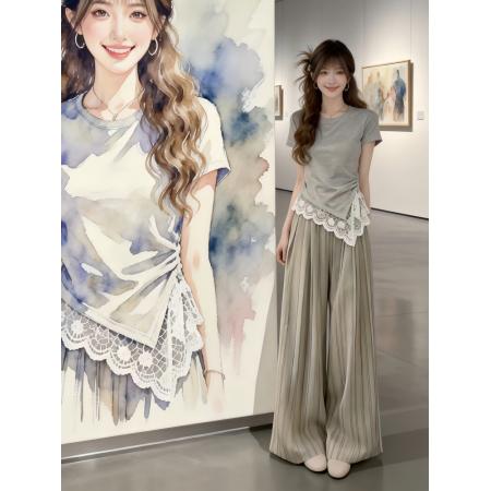 BY24780# 减龄一整套女韩系巨好看穿搭炸街独特漂亮上衣休闲裤两件套装