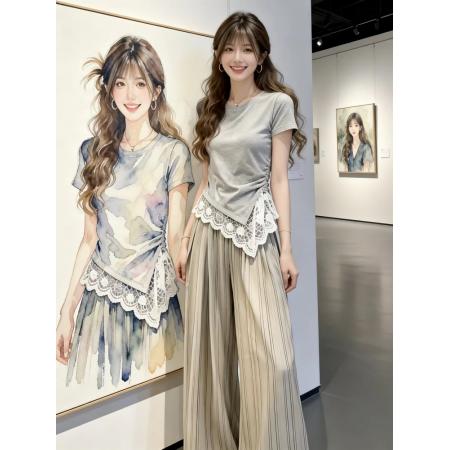 BY24780# 减龄一整套女韩系巨好看穿搭炸街独特漂亮上衣休闲裤两件套装