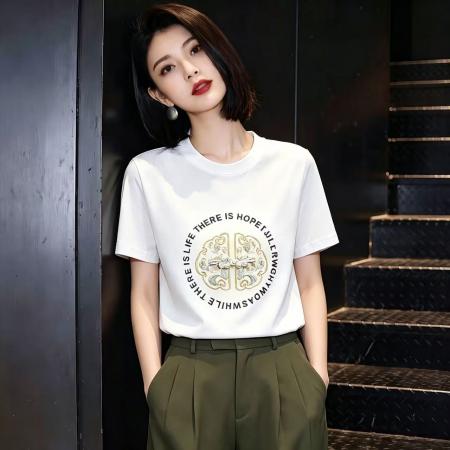 BY24809# 夏季新款中国风绣花圆领宽松时尚显瘦民族风休闲百搭T恤