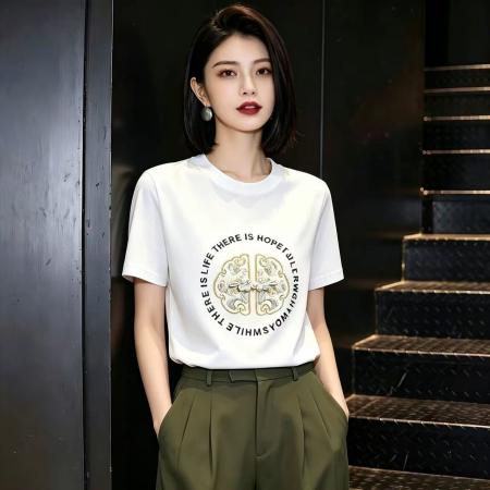 BY24809# 夏季新款中国风绣花圆领宽松时尚显瘦民族风休闲百搭T恤