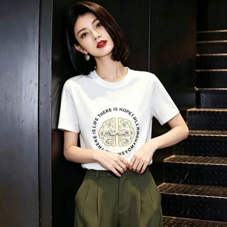 BY24809# 夏季新款中国风绣花圆领宽松时尚显瘦民族风休闲百搭T恤