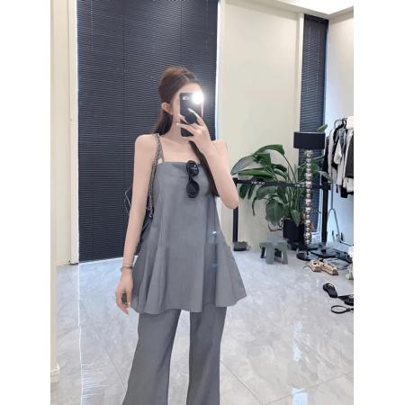 BY24831# 时尚气质休闲套装女夏季新款高级感西装吊带背心直筒阔腿裤两件套