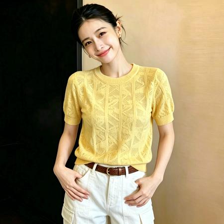 BY24836# 优雅精致女人味提花肌理圆领针织衫夏新款温柔洋气减龄镂空上衣女