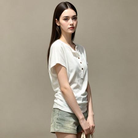 BY24843# 极简风白色亨利领短袖T恤女宽松显瘦休闲风百搭夏季薄款上衣