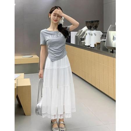 BY24852# 女夏季新款显瘦斜肩新款不规则上衣