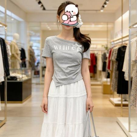 BY24852# 女夏季新款显瘦斜肩新款不规则上衣