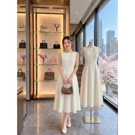 BY24893# MandyZhang郁金香高定系列醋酸白色连衣裙女赫本风气质礼服长裙