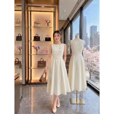BY24893# MandyZhang郁金香高定系列醋酸白色连衣裙女赫本风气质礼服长裙