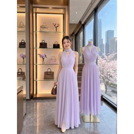 BY24901# 从一时刻腰姬裙高级感露腰连衣裙新款设计感气质v领修身长裙夏款