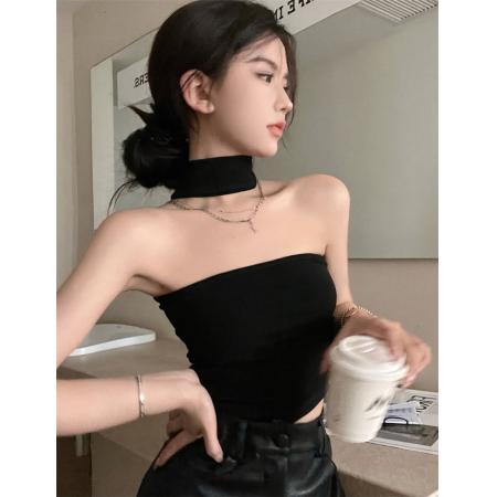 BY24905# 性感夏季气质挂脖露肩黑色背心裹胸