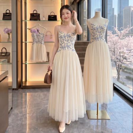 BY24907# 板栗可可Bankelili'中古秀场'Jennie同款天丝收腰网纱塑形礼服裙