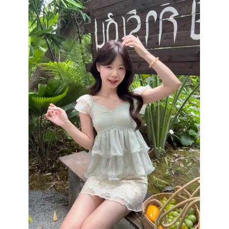 BY24973# 夏季百搭小飞袖雪纺衫别致显瘦短上衣